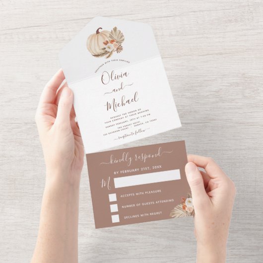 Wedding White Pumpkins Boho Terracotta RSVP All In One Uitnodiging (Afscheurbaar)