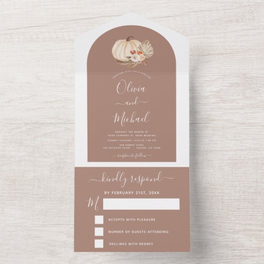 Wedding White Pumpkins Boho Terracotta RSVP All In One Uitnodiging (Binnen)