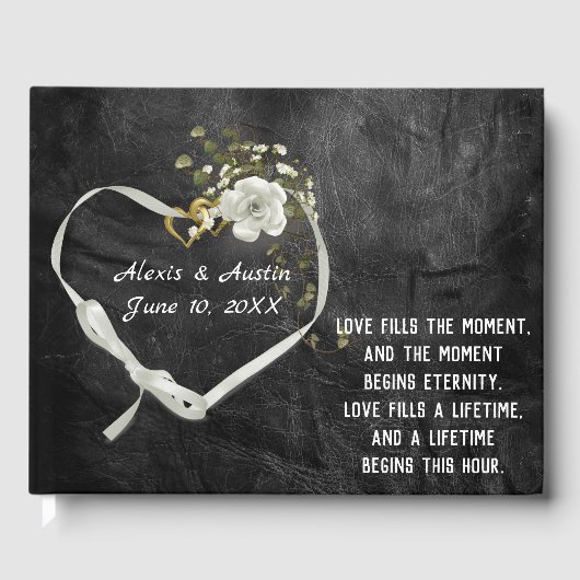 Wedding White Rose and Heart with Flowers Gastenboek (Voorkant)