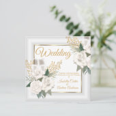 Wedding White Rose Floral Champagne Gold Kaart (Staand voorkant)