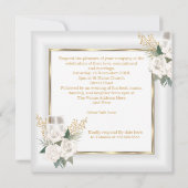 Wedding White Rose Floral Champagne Gold Kaart (Achterkant)