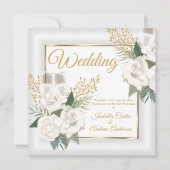 Wedding White Rose Floral Champagne Gold Kaart (Voorkant)