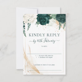 Wedding White Signature Emerald Green Rose RSVP Kaartje