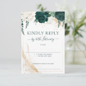 Wedding White Signature Emerald Green Rose RSVP Kaartje (Staand voorkant)