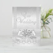 Wedding White Silver Pearl Lace Damask Diamond 2 Kaart (Staand voorkant)