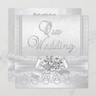 Wedding White Silver Pearl Lace Damask Diamond Kaart