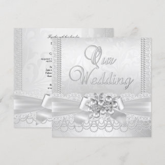 Wedding White Silver Pearl Lace Damask Diamond Kaart