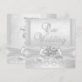 Wedding White Silver Pearl Lace Damask Diamond Kaart (Voorkant / Achterkant)