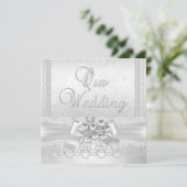 Wedding White Silver Pearl Lace Damask Diamond Kaart (Staand voorkant)