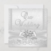 Wedding White Silver Pearl Lace Damask Diamond Kaart (Voorkant)