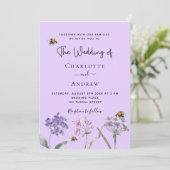 Wedding wilde bloemen lavendel roze bij kaart (Staand voorkant)