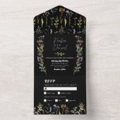 Wedding Wildflower Bloemen Donker Uitnodigen & RSV All In One Uitnodiging (Binnen)