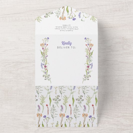 Wedding Wildflower Bloemen Uitnodigen & RSVP All In One Uitnodiging (Buitenkant)