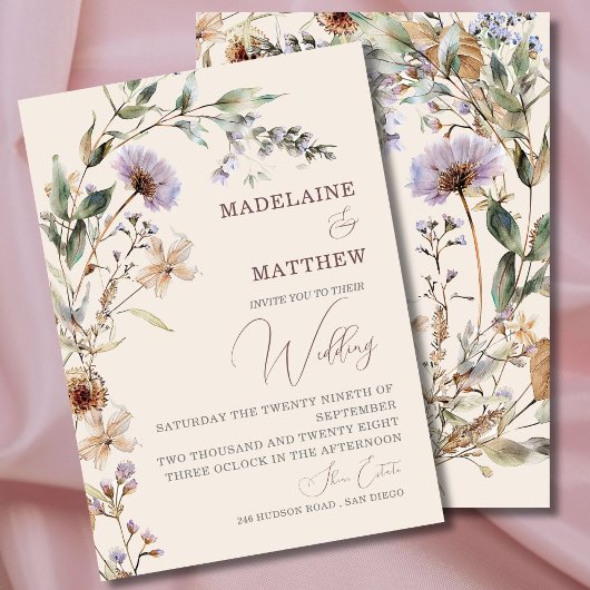 Wedding Wildflowers Cream Elegant Modern Kaart