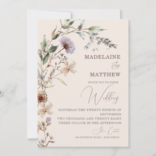 Wedding Wildflowers Cream Elegant Modern Kaart (Voorkant)
