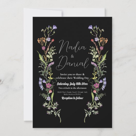 Wedding Wildflowers Floral Ditsy Print Donker Kaart (Voorkant)