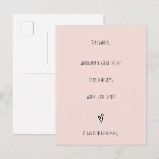 Wedding Will You Be My Bridesmaid Invitation Card Briefkaart (Voorkant / Achterkant)