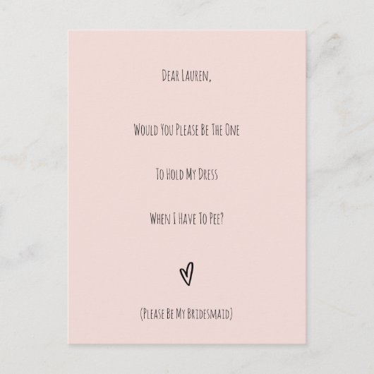 Wedding Will You Be My Bridesmaid Invitation Card Briefkaart (Voorkant)