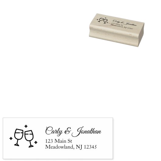 Wedding Wine Glasses Retour Adres Label Stamp Rubberstempel (Gestempeld)