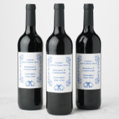 Wedding Wine Label Blue Sapphire Bells Scrollwork Wijn Etiket (Flessen)