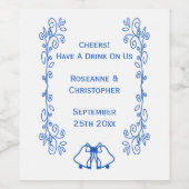 Wedding Wine Label Blue Sapphire Bells Scrollwork Wijn Etiket (Enkel label)
