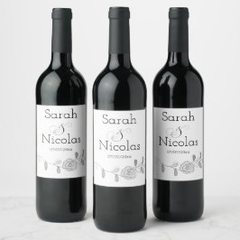 Wedding wine label personalized minimalist  wijn etiket