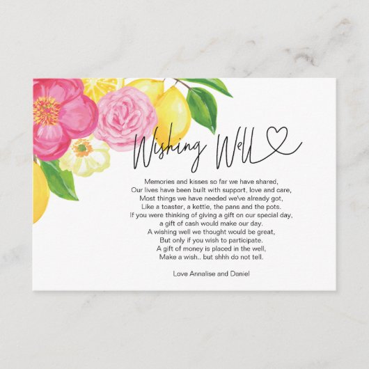 Wedding Wishing Well Gift Request Floral Informatiekaartje (Voorkant)