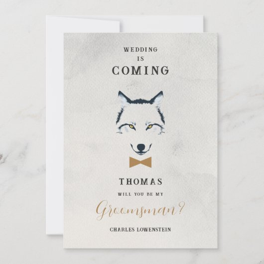 Wedding Wolf Groomsman Grey Shades Gold Bow Tie (Voorkant)
