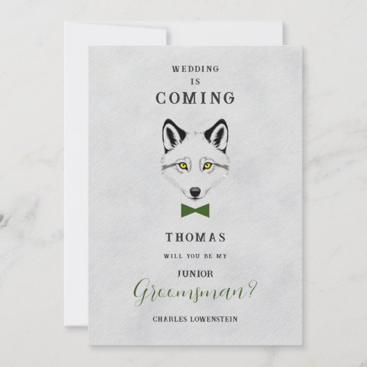 Wedding Wolf Jr Groomsman Grey Shades Green Bow  (Voorkant)