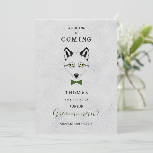 Wedding Wolf Jr Groomsman Grey Shades Green Bow  (Staand voorkant)