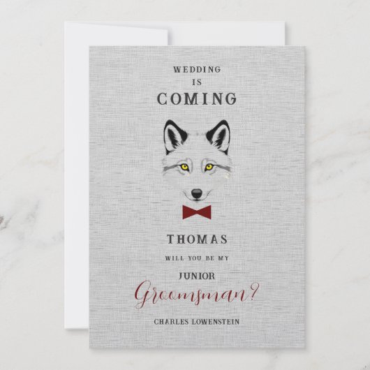 Wedding Wolf Jr Groomsman Grey Shades Red Bow Tie (Voorkant)