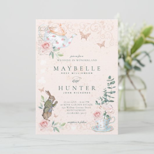 Wedding Wonderland  Alice in Wonderland Kaart (Staand voorkant)