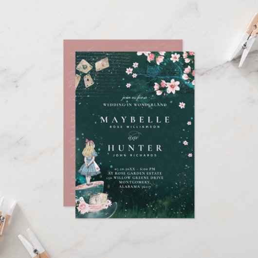 Wedding Wonderland Alice in Wonderland Kaart (Voorkant / Achterkant in situ)