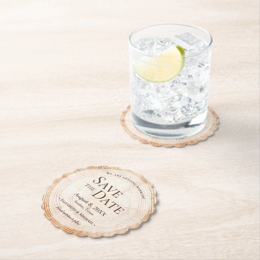 Wedding Wood cut slice tree bark save the date Kartonnen Onderzetters (Insitu)