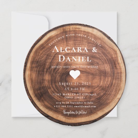 Wedding Wood Cut Unique Custom Invitation Kaart (Voorkant)