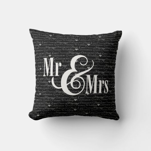 Wedding Words B&W "Mr & Mrs." kussen, gepersonalis Kussen (Voorkant)
