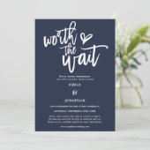 Wedding Worth the Wait Script Navy White Save The Date (Staand voorkant)
