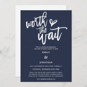Wedding Worth the Wait Script Navy White Save The Date (Voorkant / Achterkant)