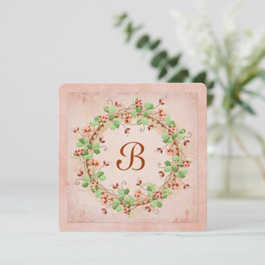 Wedding Wreath met Monogram Kaart (Staand voorkant)