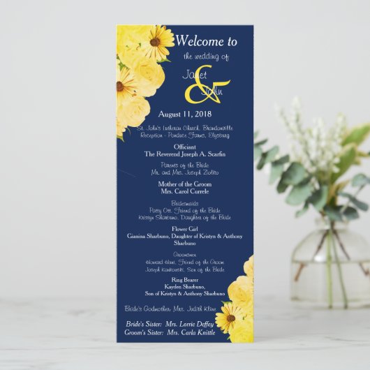 Wedding Yellow Roses & Daisies Programma Programmakaart (Staand voorkant)