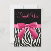 Wedding Zebra Stripes & Roze gedrukte Bow Hartelij Bedankkaart (Voorkant)