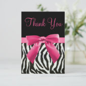 Wedding Zebra Stripes & Roze gedrukte Bow Hartelij Bedankkaart (Staand voorkant)