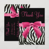 Wedding Zebra Stripes & Roze gedrukte Bow Hartelij Bedankkaart (Voorkant / Achterkant)