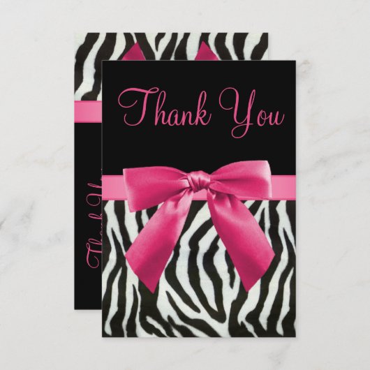 Wedding Zebra Stripes & Roze gedrukte Bow Hartelij Bedankkaart (Voorkant / Achterkant)