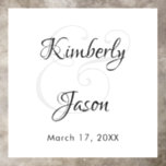 Wedding, Zijn & haar Manuscript Namen, Datum, Zwar Vloersticker<br><div class="desc">Zijn en haar namen in prachtige zwarte en grijze scriptletters en date voor een elegant design op witte achtergrond voor bruiloft.</div>
