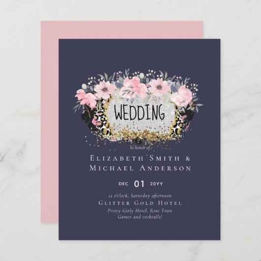 WEDDING - Zilver Rosegold Floral Girly Glitter (Voorkant / Achterkant)