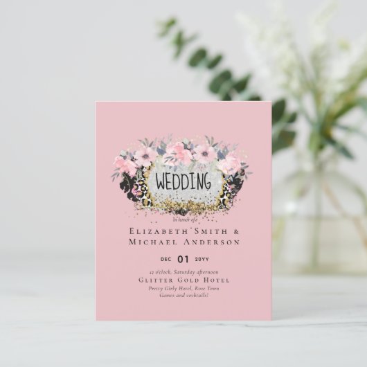 WEDDING - Zilver Rosegold Floral Girly Glitter (Staand voorkant)