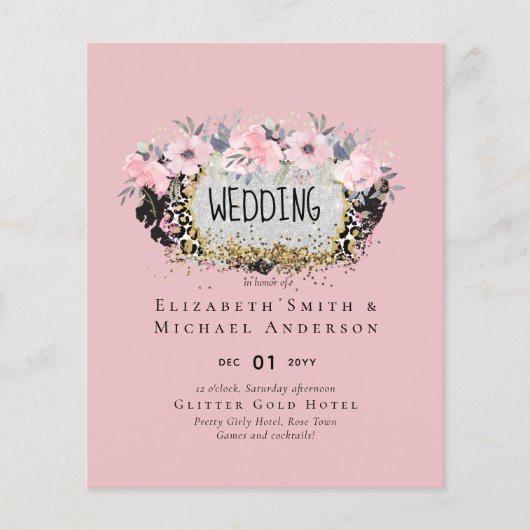 WEDDING - Zilver Rosegold Floral Girly Glitter (Voorkant)