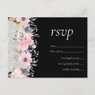 WEDDING - Zilver Rosegold Floral Girly Glitter Briefkaart