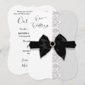 Wedding, Zwarte Bow/Ribbon, Lace (Faux)-grens Kaart (Voorkant / Achterkant)